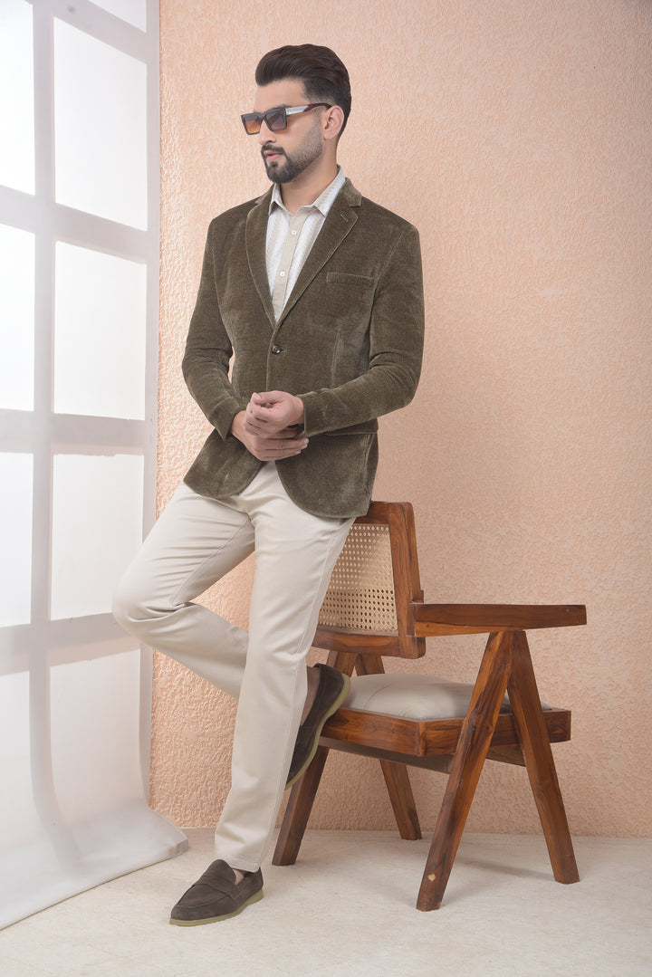Brown Notched Lapel Corduroy Blazer