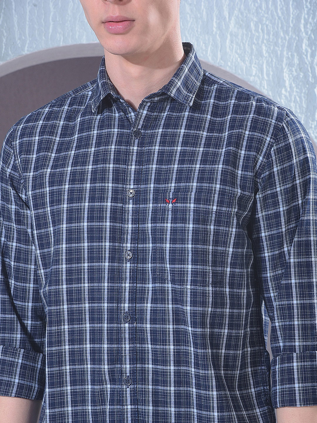 Navy Blue Checked 100% Cotton Shirt