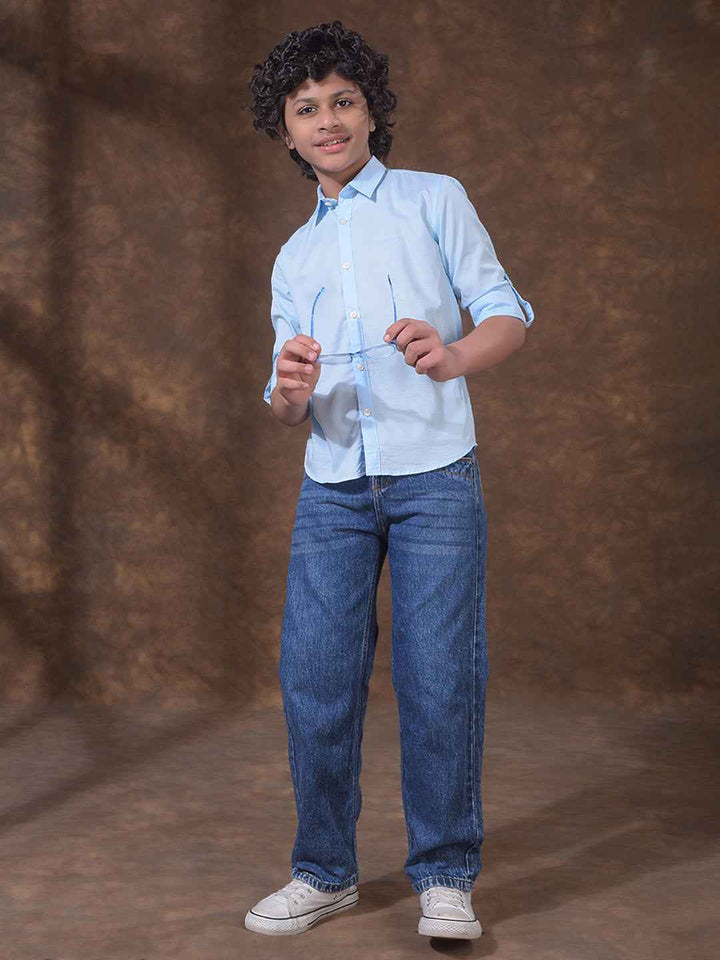 Blue Textured Linen Shirt