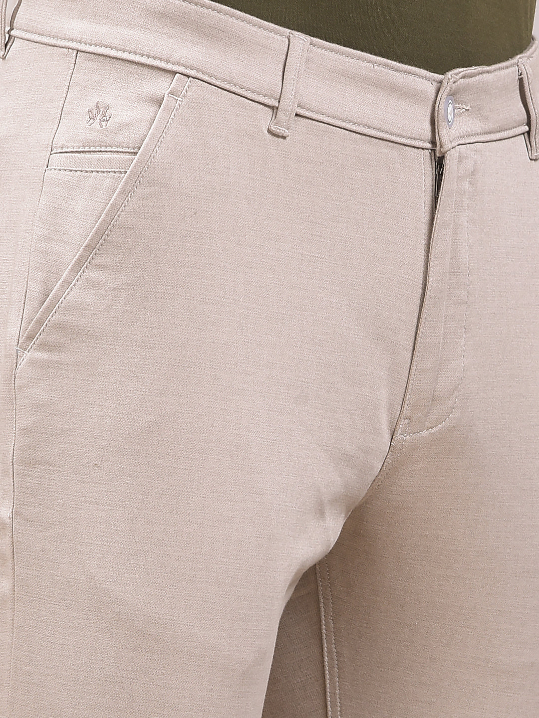 Ivory Beige Slim Trousers