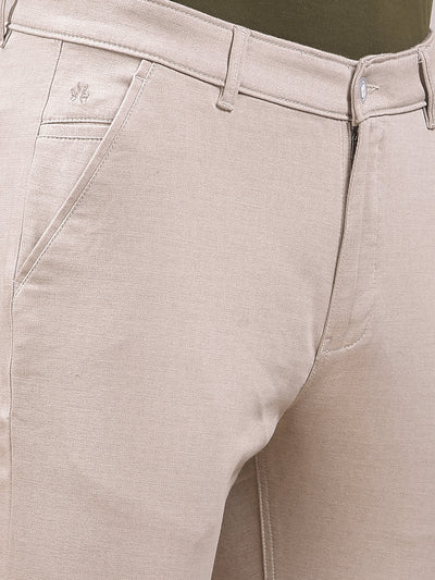 Ivory Beige Slim Trousers