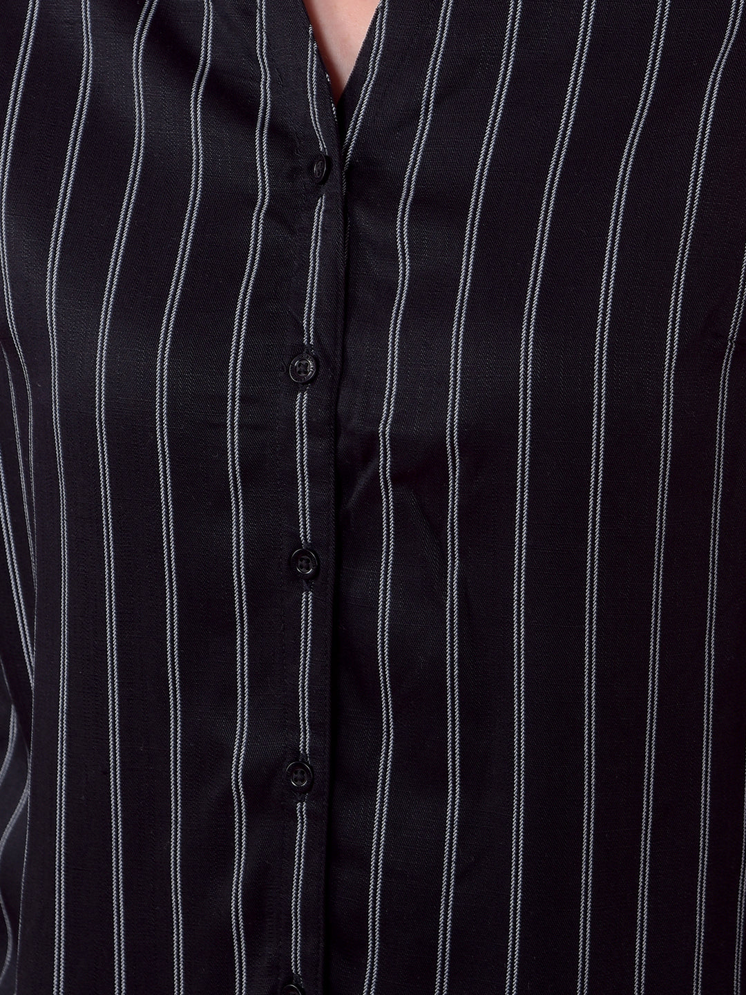 Black Vertical Stripes V-Neck Shirt
