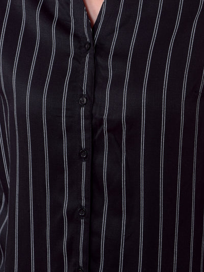 Black Vertical Stripes V-Neck Shirt