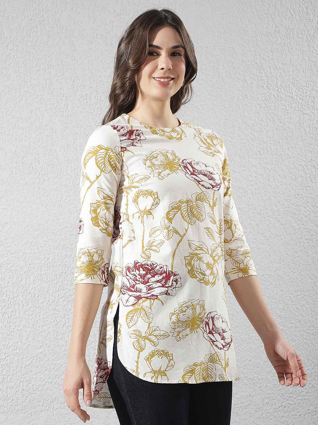Linen Yellow Floral Print Top