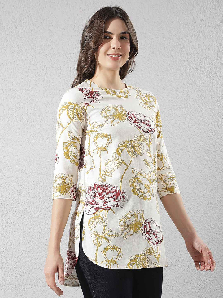 Linen Yellow Floral Print Top