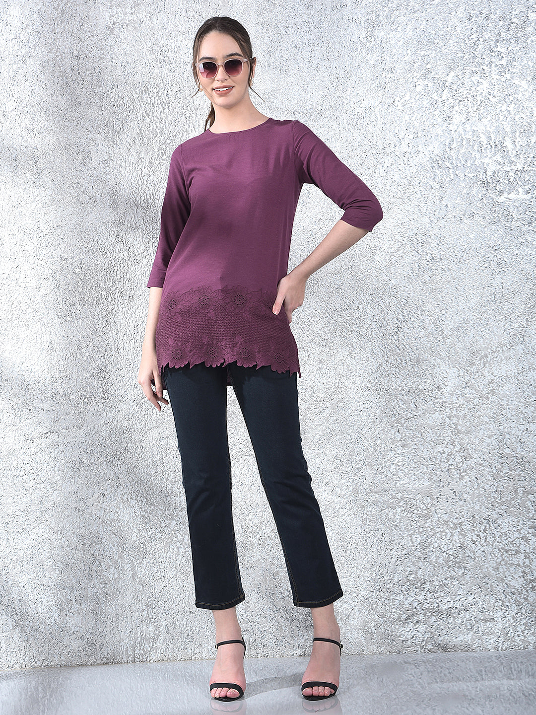 Purple Floral Embroidered Top