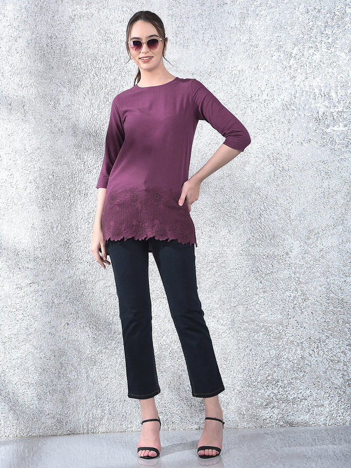 Purple Floral Embroidered Top