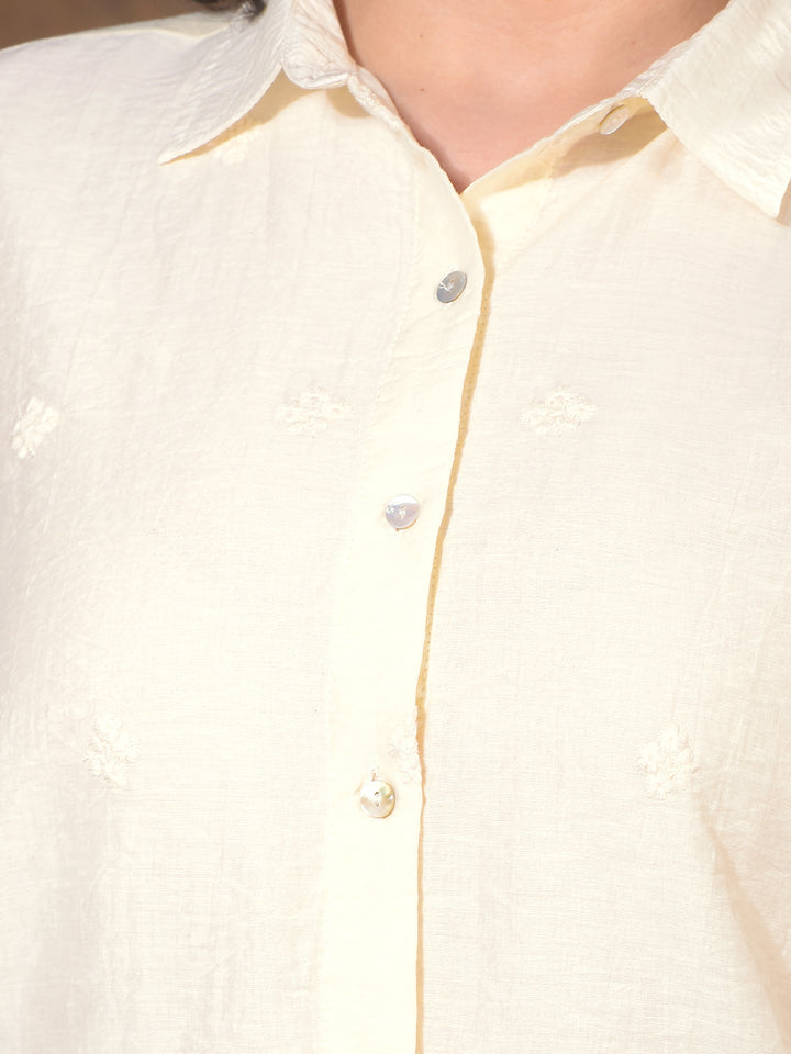Cream Embroidered Semi-Sheer Shirt