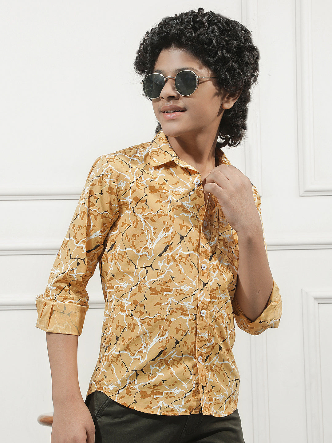 Yellow 100% Cotton Camouflage Print Shirt