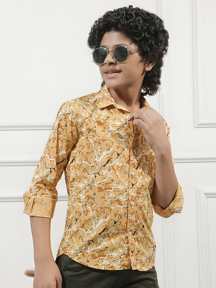 Yellow 100% Cotton Camouflage Print Shirt