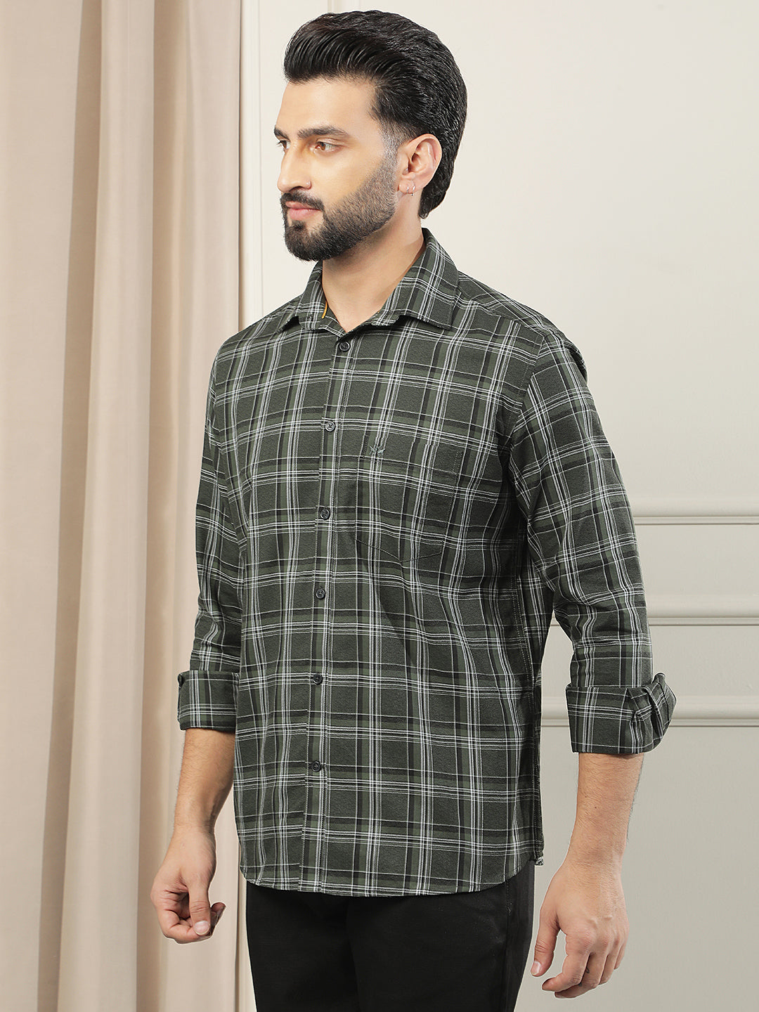 Green Checked 100% Cotton Shirt