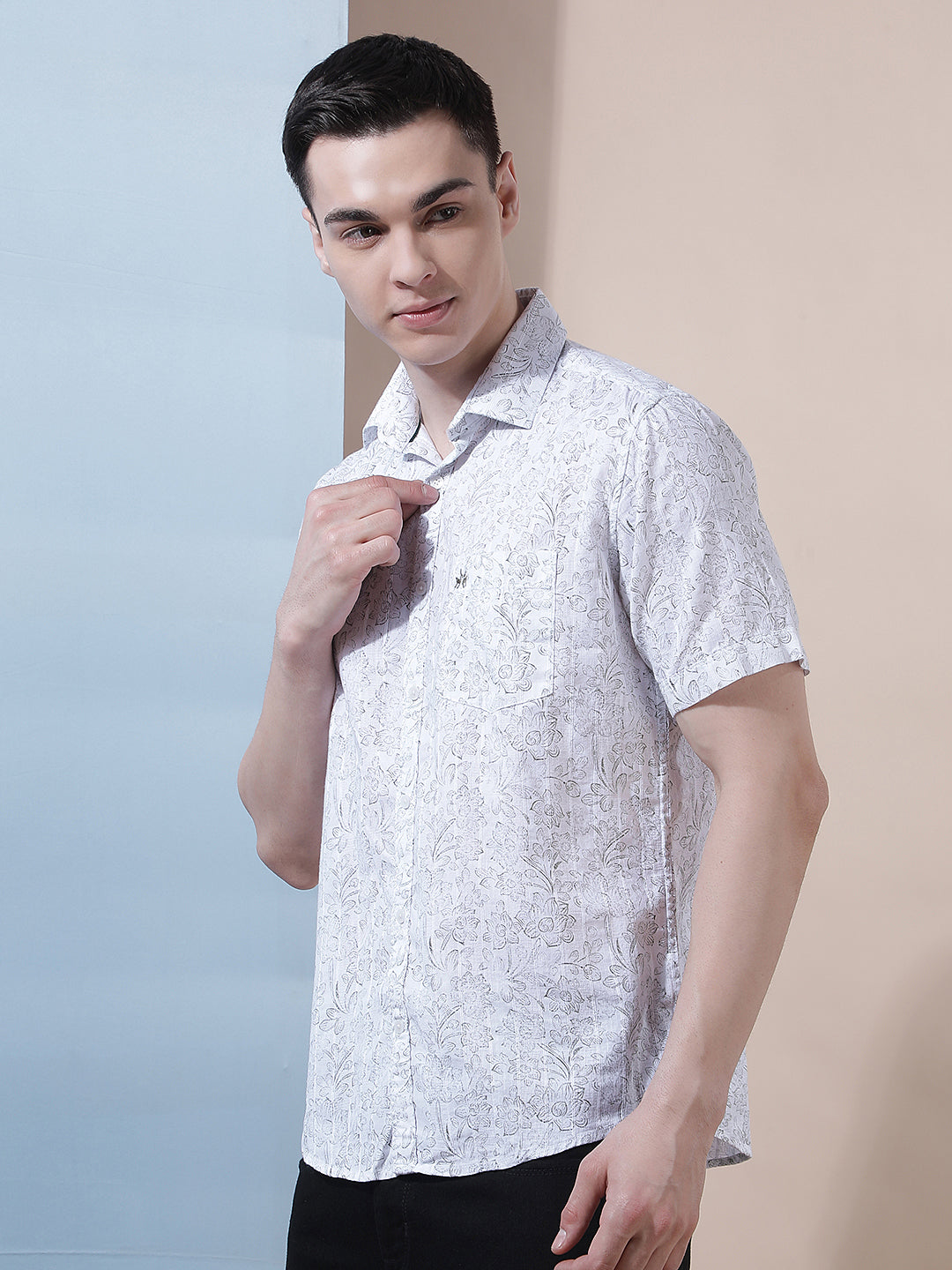 White Floral Print Shirt