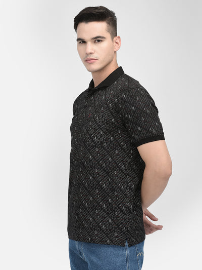 Black Printed 100% Cotton Polo Neck T-Shirt
