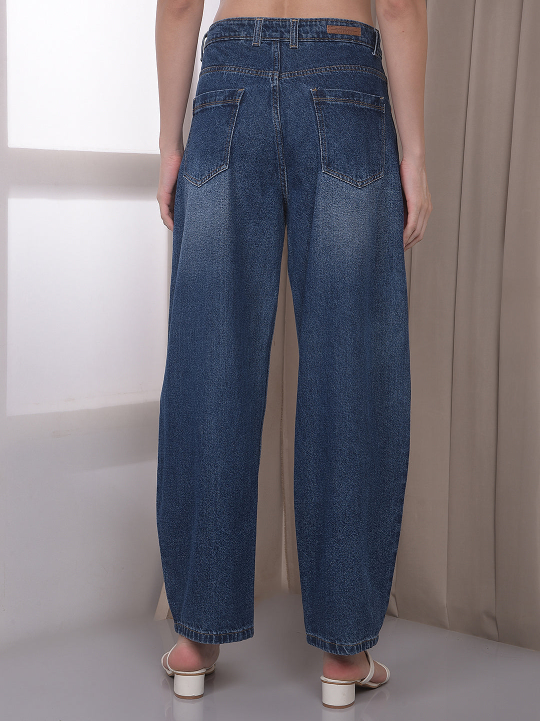 Blue 100% Cotton Barrel Fit Jeans