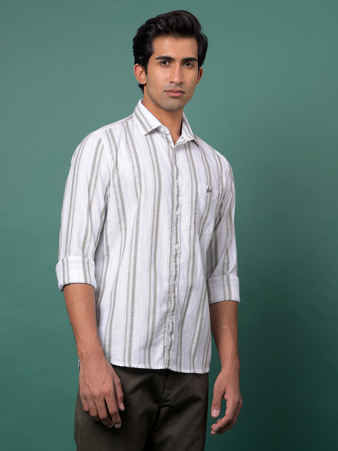 Green Vertical Stripes 100% Cotton Shirt-Men Shirts-Crimsoune Club