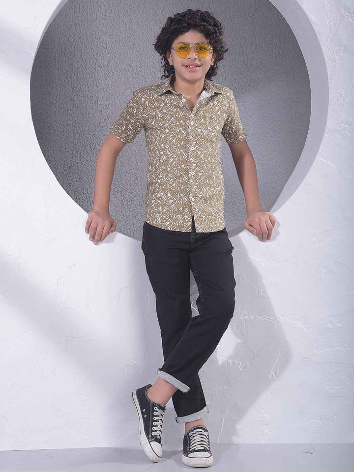 Brown Printed 100% Cotton Shirt
