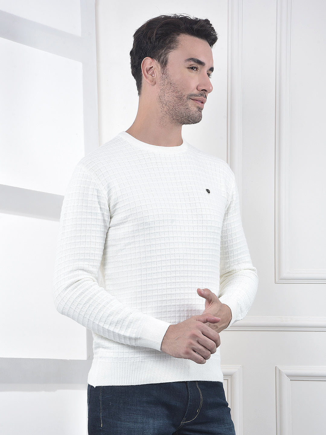 Off White Jacquard Knitted Sweater