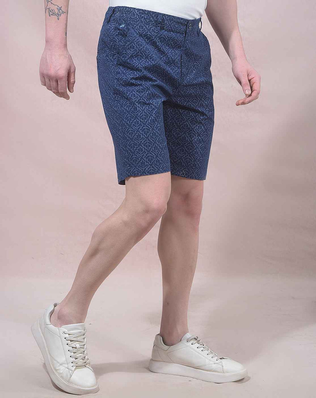 Navy Blue Geometric Print 100% Cotton Shorts