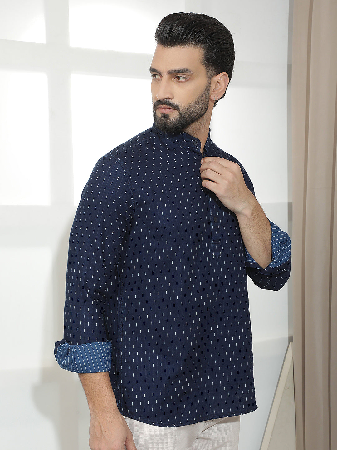 Blue Vertical Striped 100% Cotton Kurta