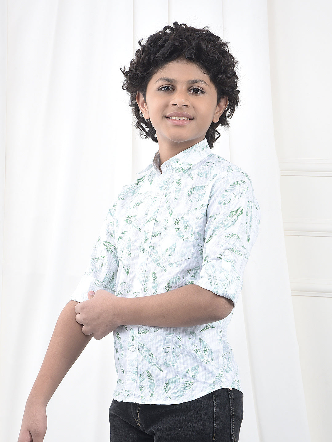 Green Floral Print 100% Cotton Shirt