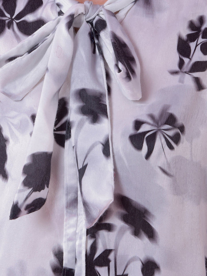 Black Floral Print Tie-Up Top