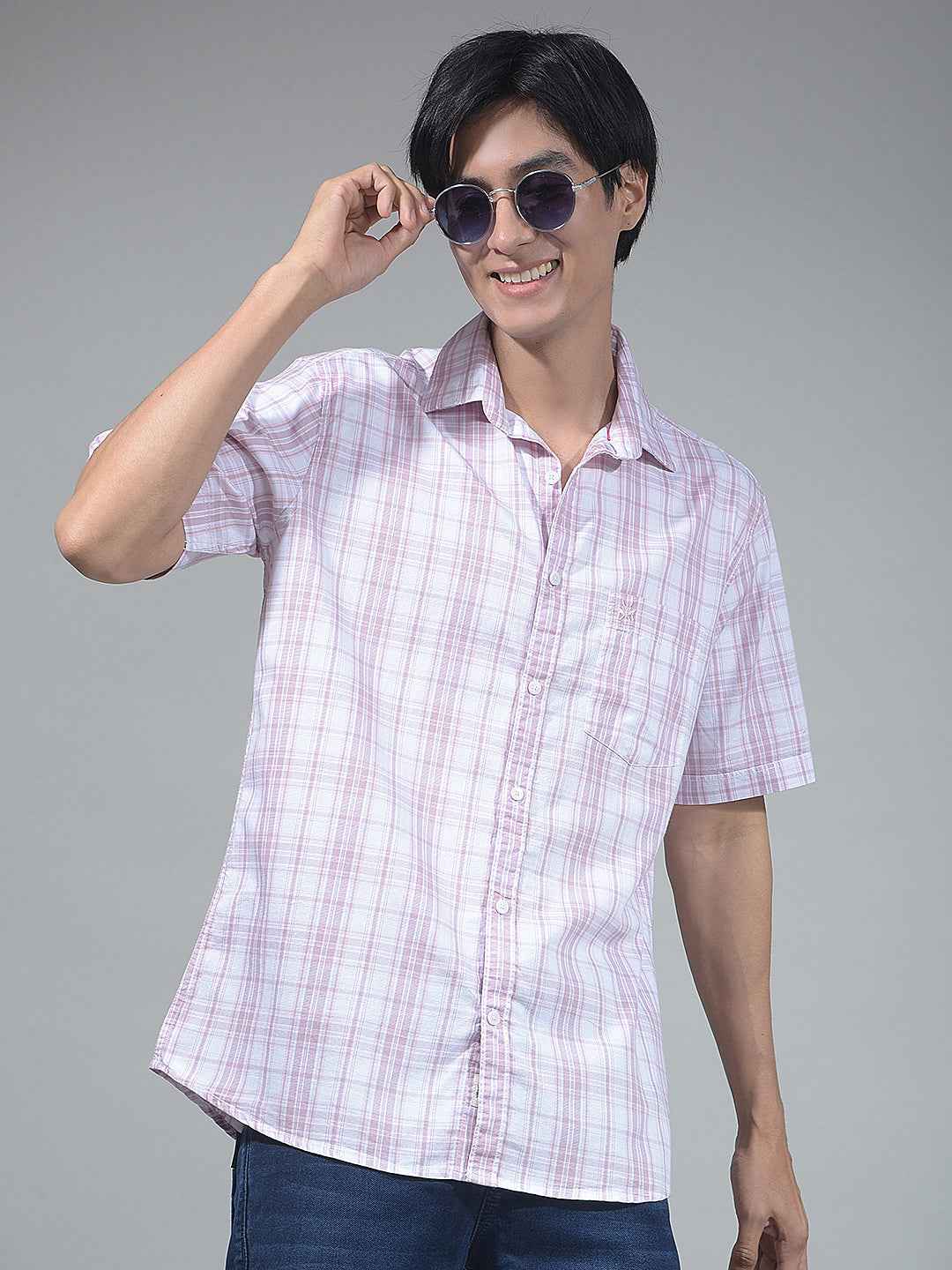 Purple Checked 100% Cotton Shirt
