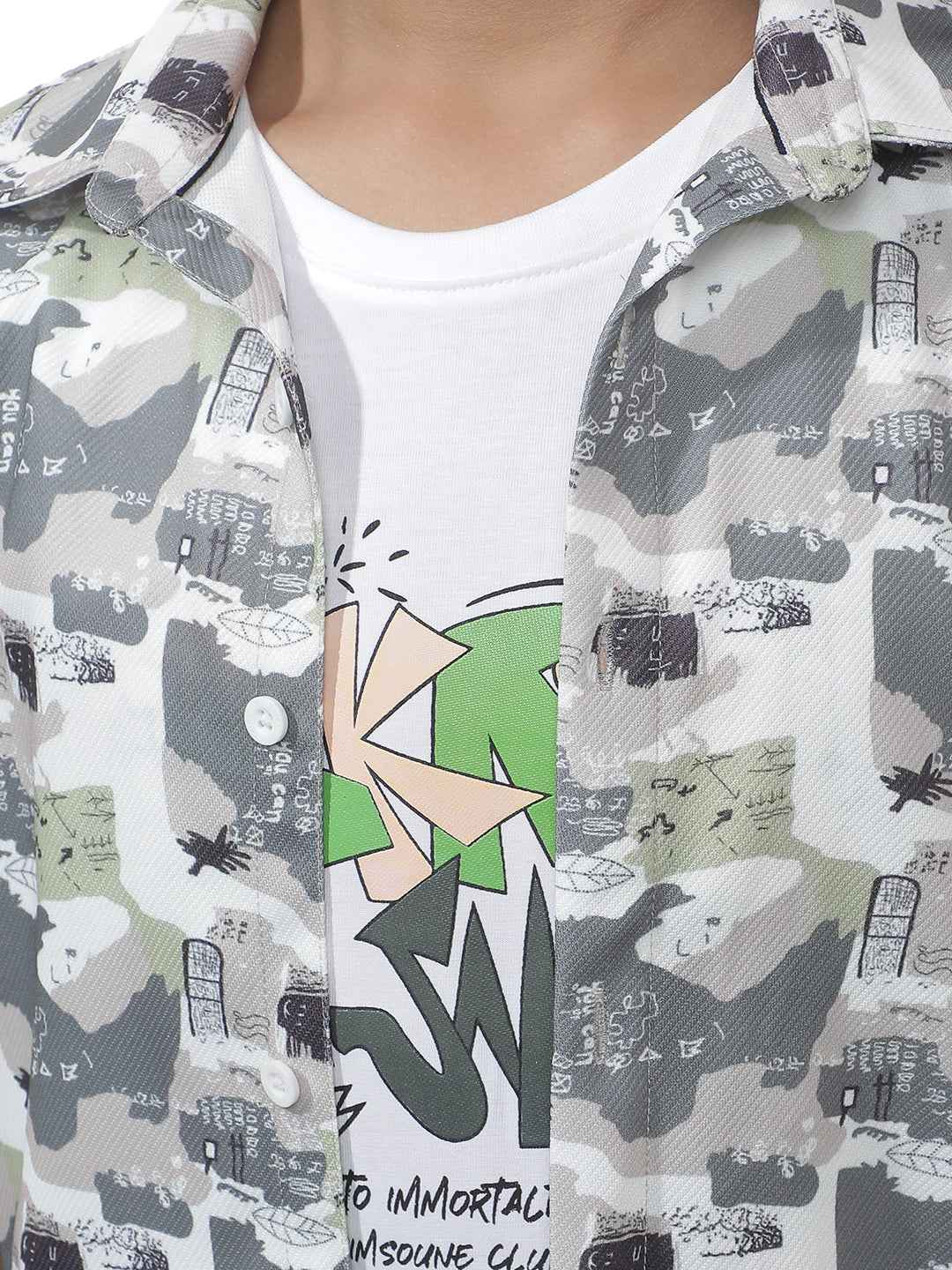 Olive Printed Shirt With Tshirt