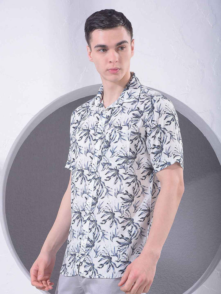 Blue Floral Print Linen Shirt