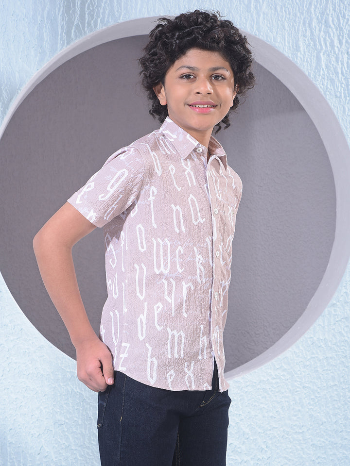 Beige Typographic Print Shirt-Boys Shirts-Crimsoune Club
