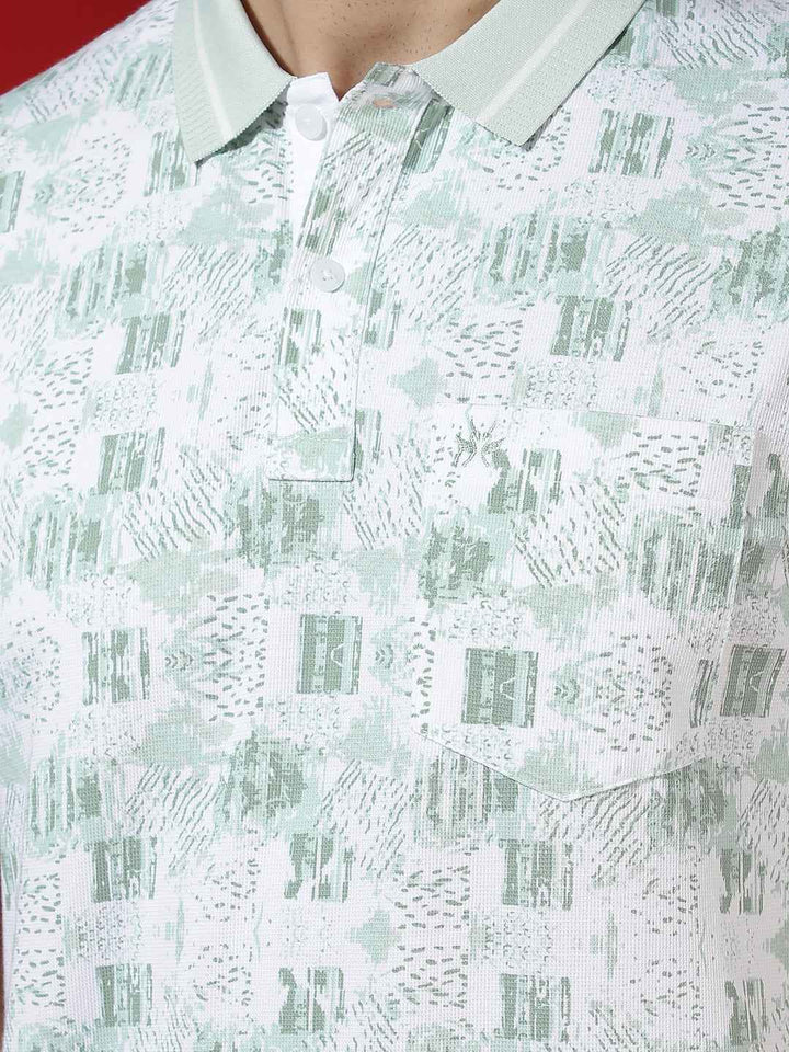 Green Abstract Print Polo T-Shirt