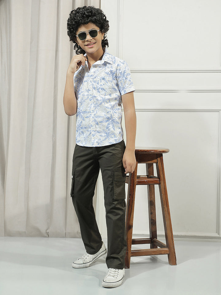 Blue 100% Cotton Botanical Print Shirt