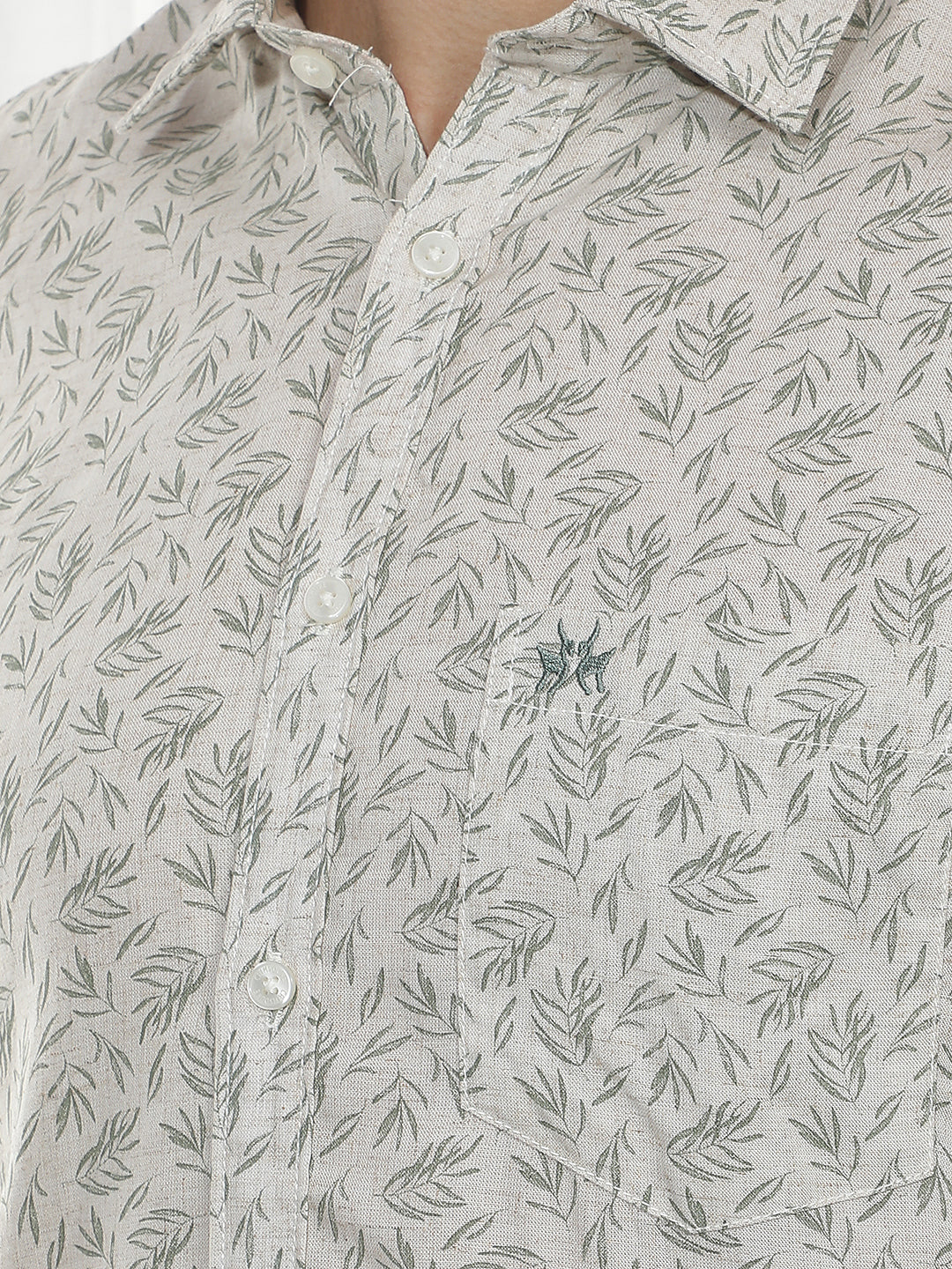 Green Botanical Print Linen Shirt