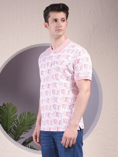 Pink Printed Polo Neck 100% Cotton T-Shirt