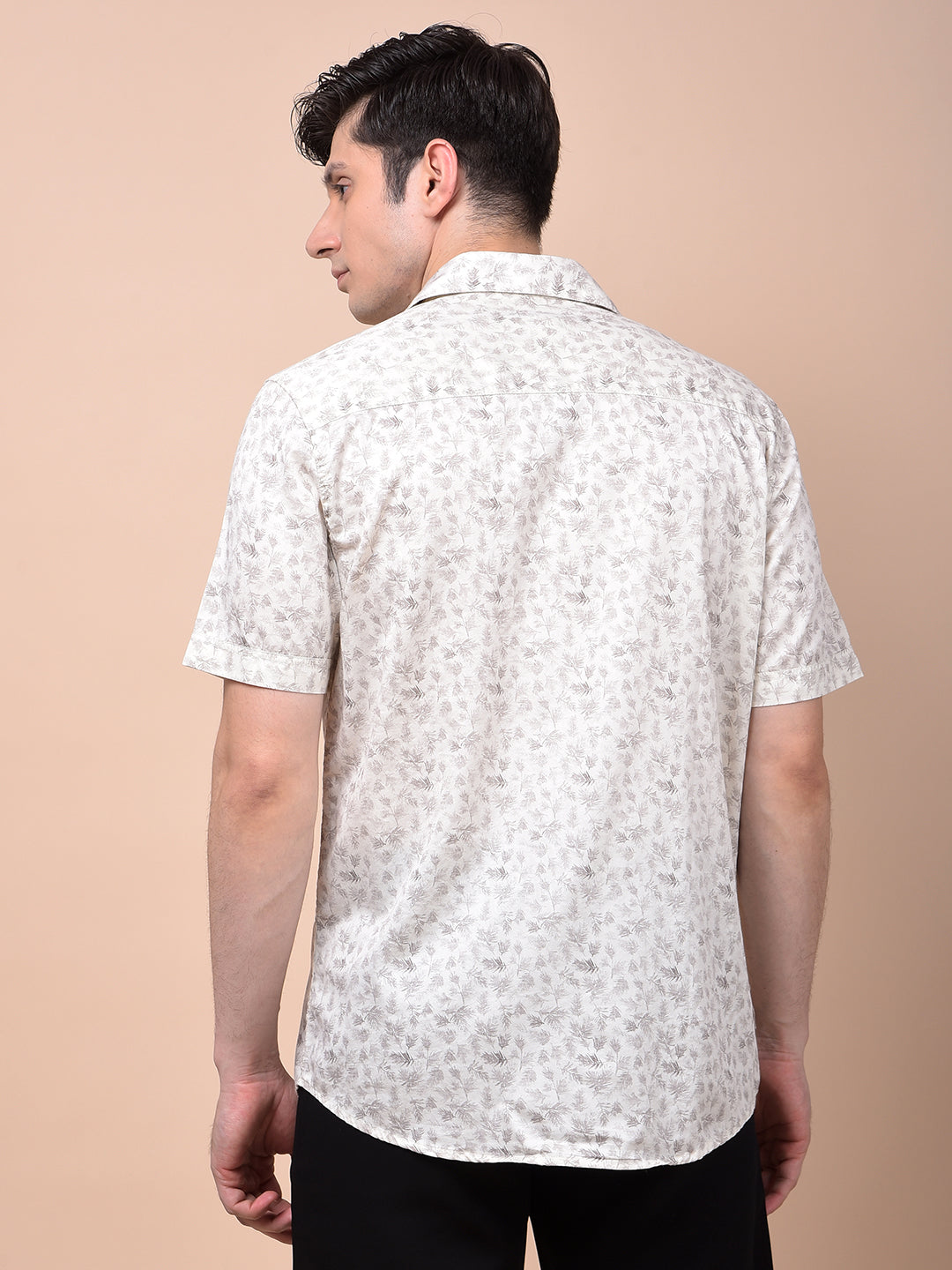 Beige Floral Print 100% Cotton Shirt