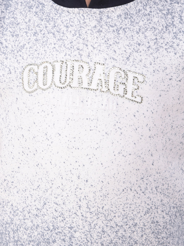 White Embellished Hooded Neck Sweatshirt