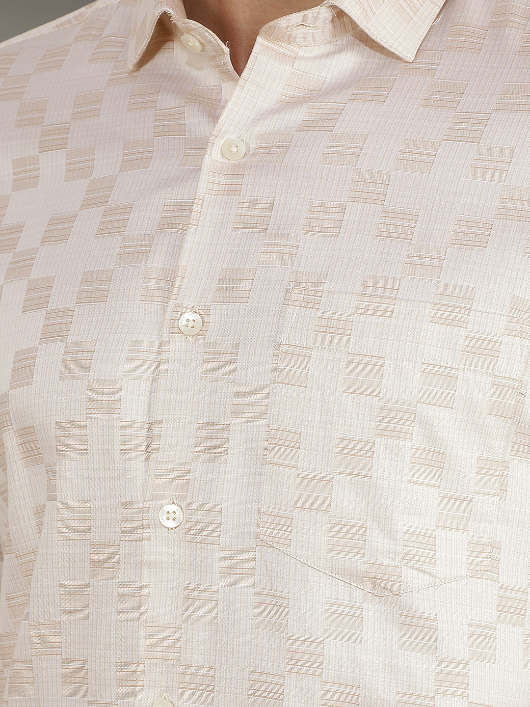 Beige Checked 100% Cotton Shirt