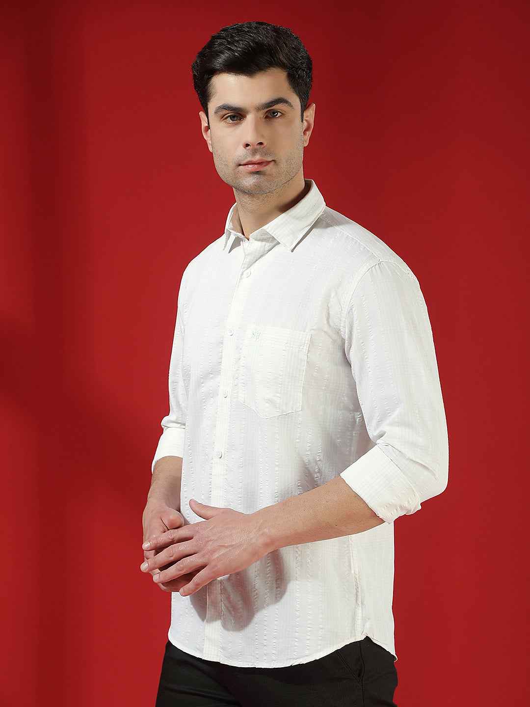 White Subtle Check Casual Shirt
