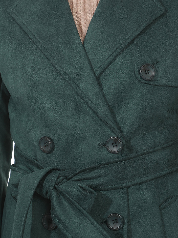 Green Mid-Thigh Trench Coat With Belt