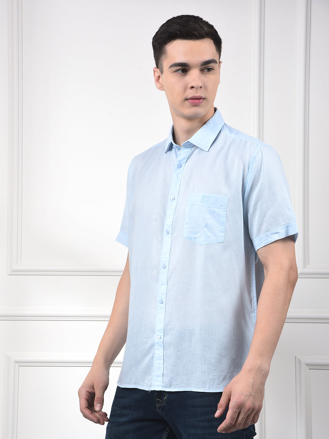 Breeze Blue Linen Short Sleeve Shirt