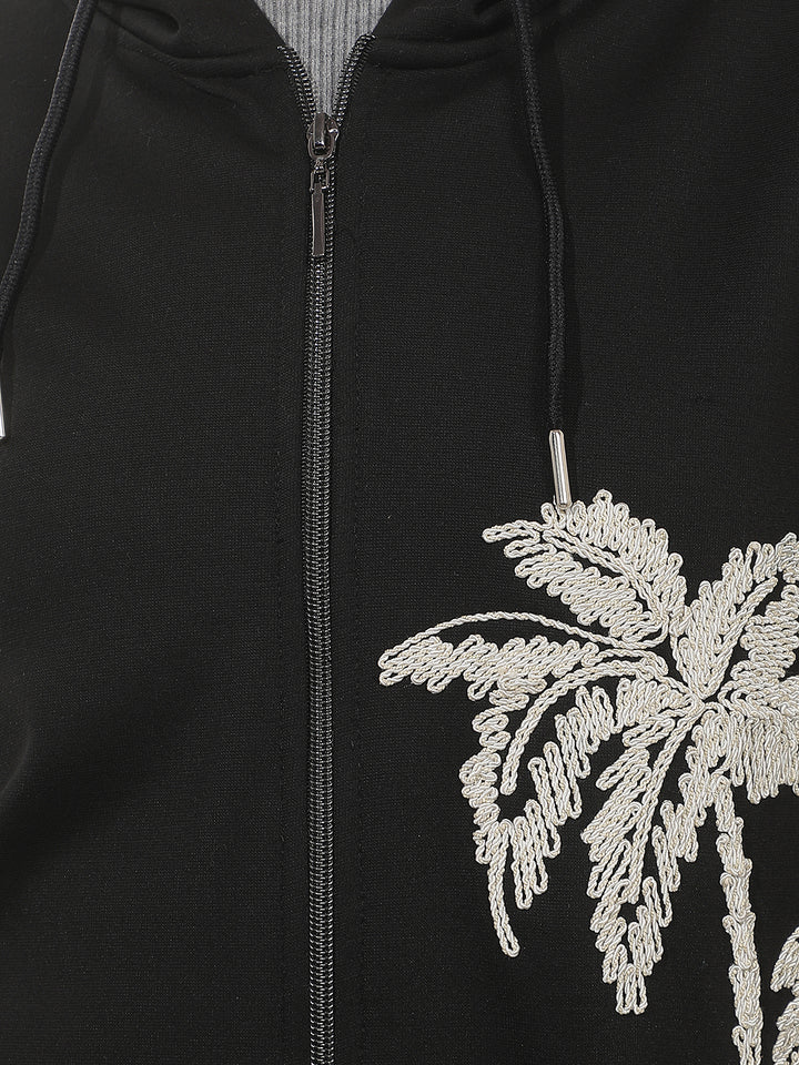 Black Embroidered Hooded Neck Sweatshirt