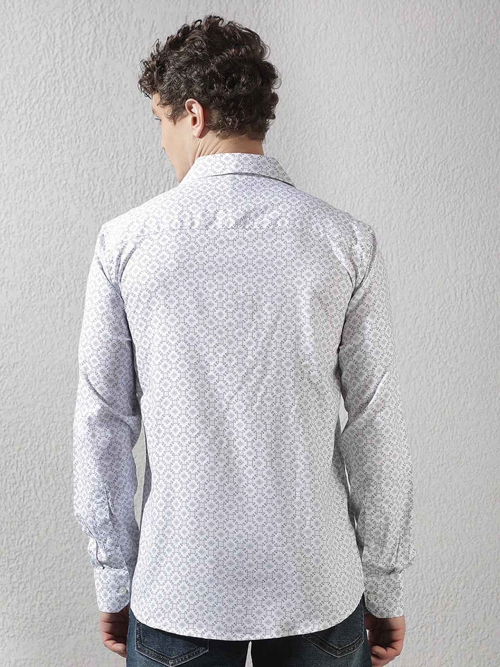 White Geometric Print Shirt