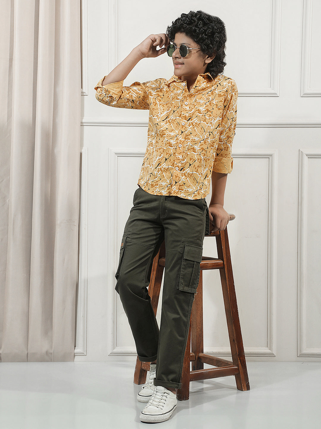 Yellow 100% Cotton Camouflage Print Shirt