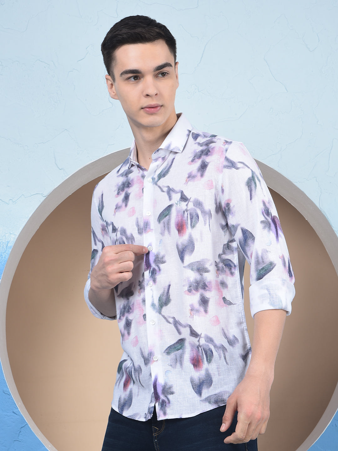 Multi-Color Floral Print Linen Shirt