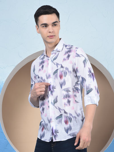 Multi-Color Floral Print Linen Shirt