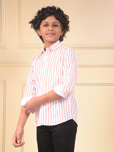 Orange Vertical Stripes 100% Cotton Corduory Shirt