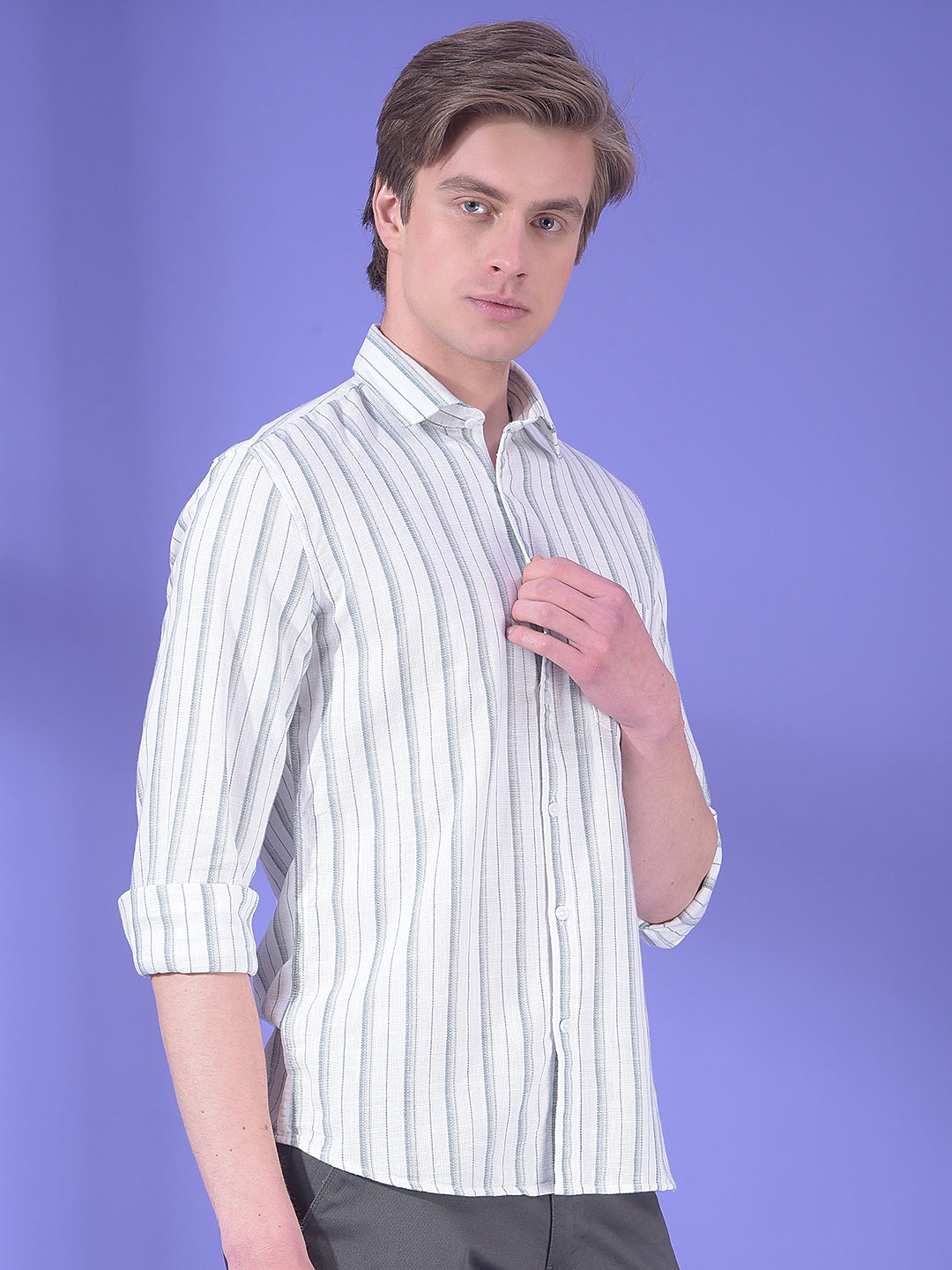 White Vertical Stripes 100% Cotton Shirt