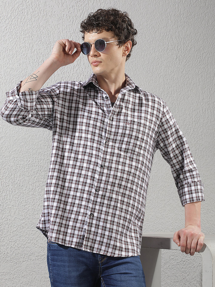 Purple Checked 100% Cotton Shirt