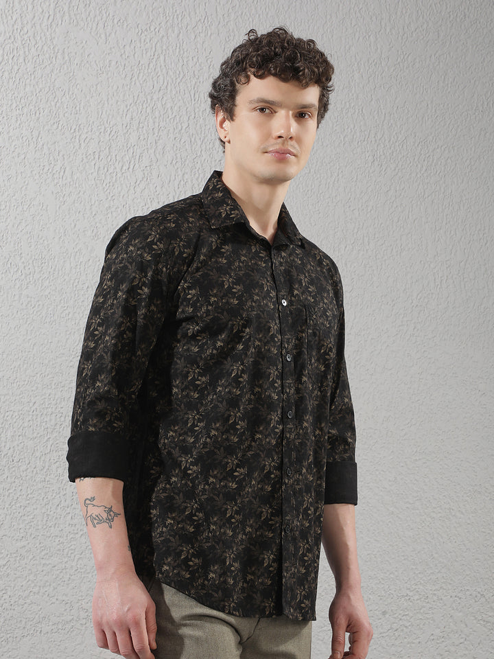 Brown Floral Printed Shirt