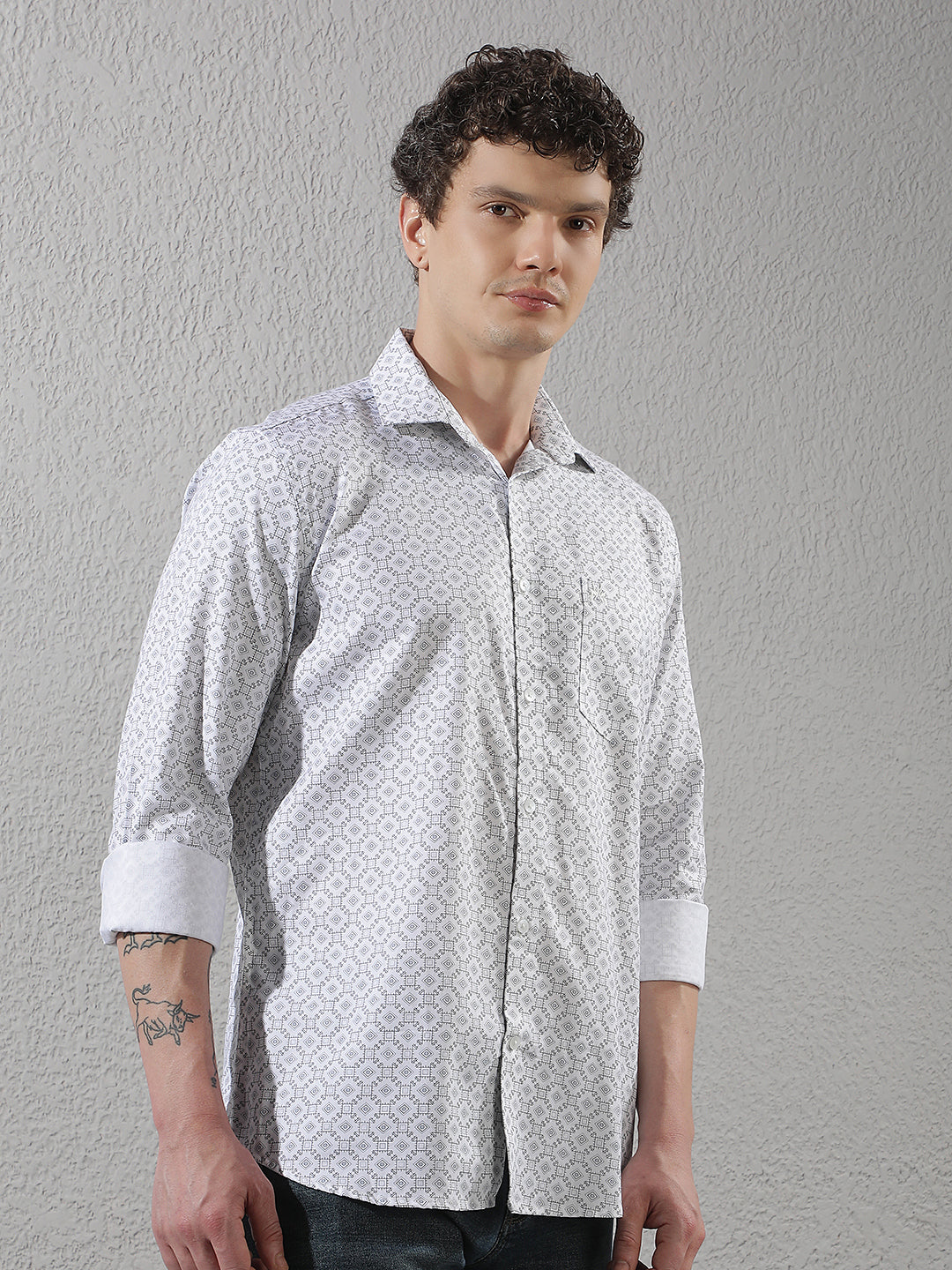 White Geometric Print Shirt