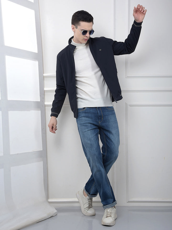 Minimalist Design Navy Blue Puffer Jacket